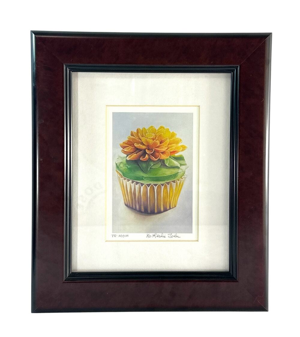 Leslie Toler Signed Limited Edition 1/10 Cupcake Flower Art Print Framed 11x13